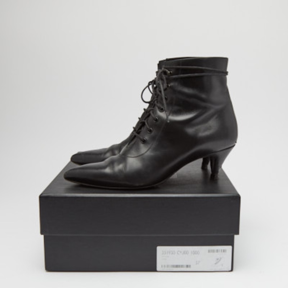 Saint Laurent Black Leather Lace-Up Ankle Boots